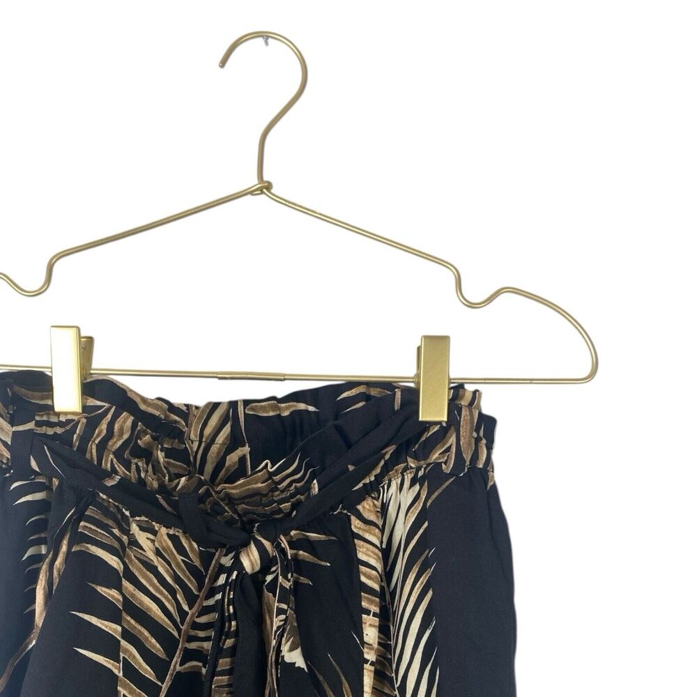 HM Womens Black Tan Tropical Palm Leaf Paperbag Waist Tapered Pants Size 6 - Picture 3 of 7